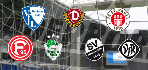 Logos Bochum, Dresden, St. Pauli, Düsseldorf, Fürth, Sandhausen, Aalen